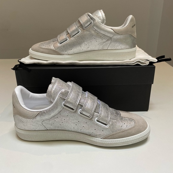 Isabel Marant Beth Sneaker in Metallic Silver Leather sz 38 New in Box - Picture 4 of 7